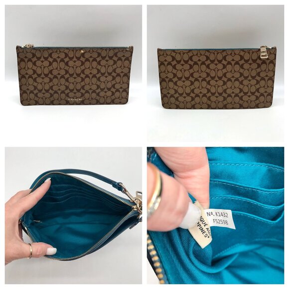 Coach Teal Crossgrain Leather Pop Pouch - Picture 10 of 10